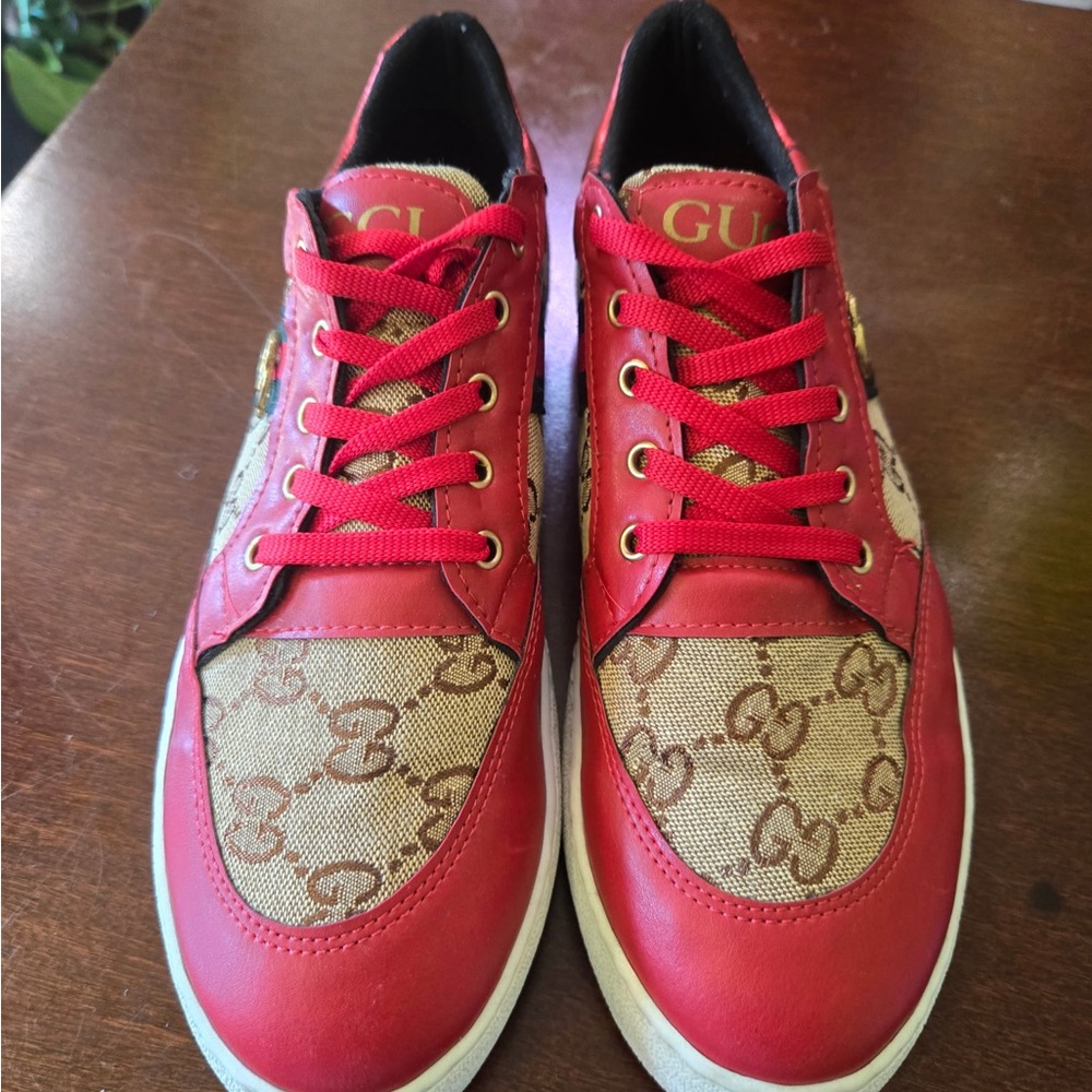 Boutique inspired Red and Beige Sneakers